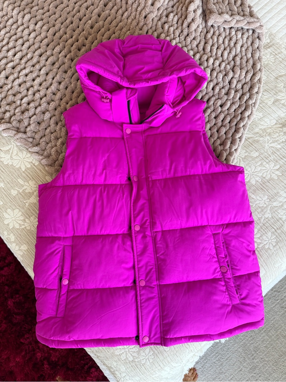 BCBGeneration Hooded Puffer Vest in Hot Pink